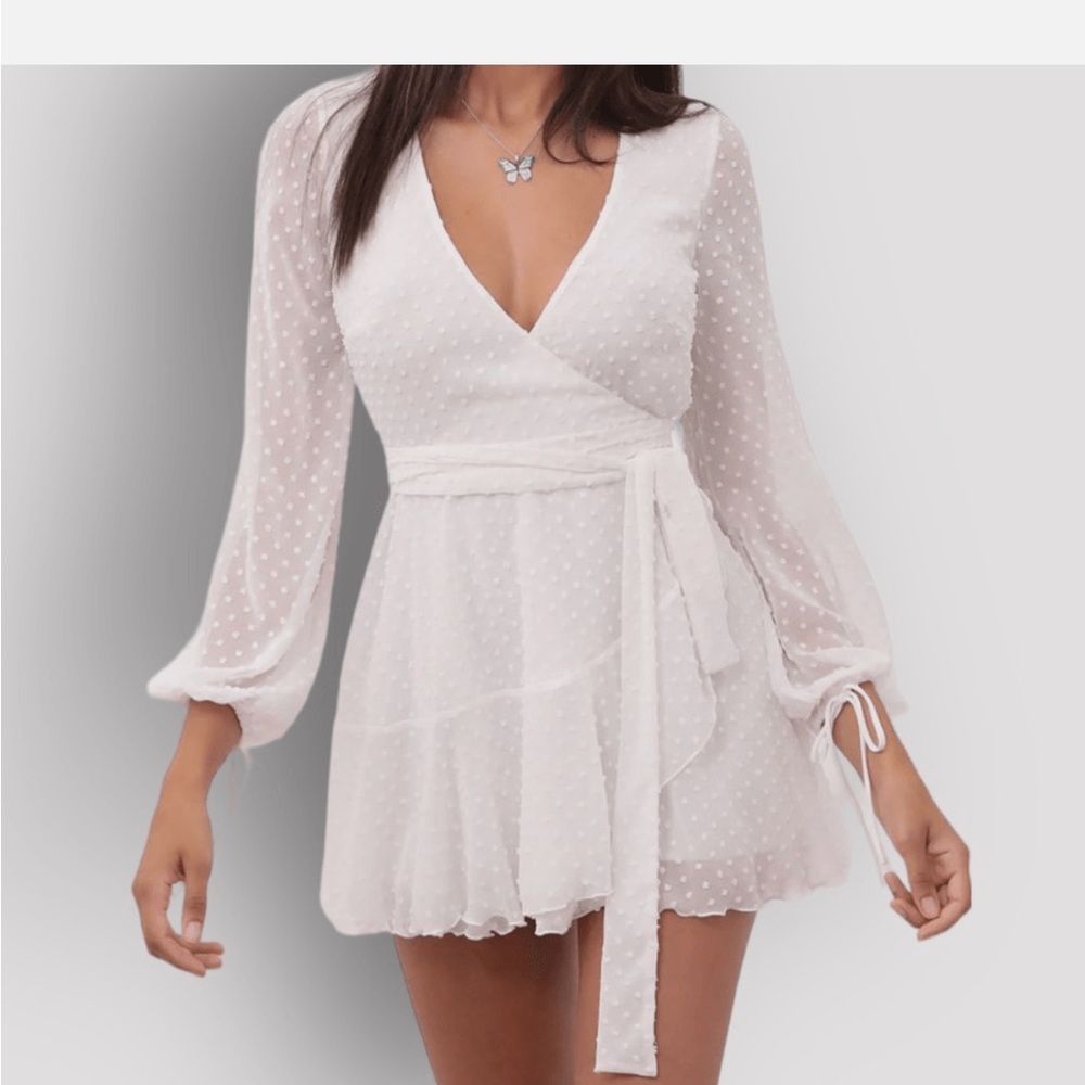 Lucy in the Sky Elegant White Polkadot Wrap Dress